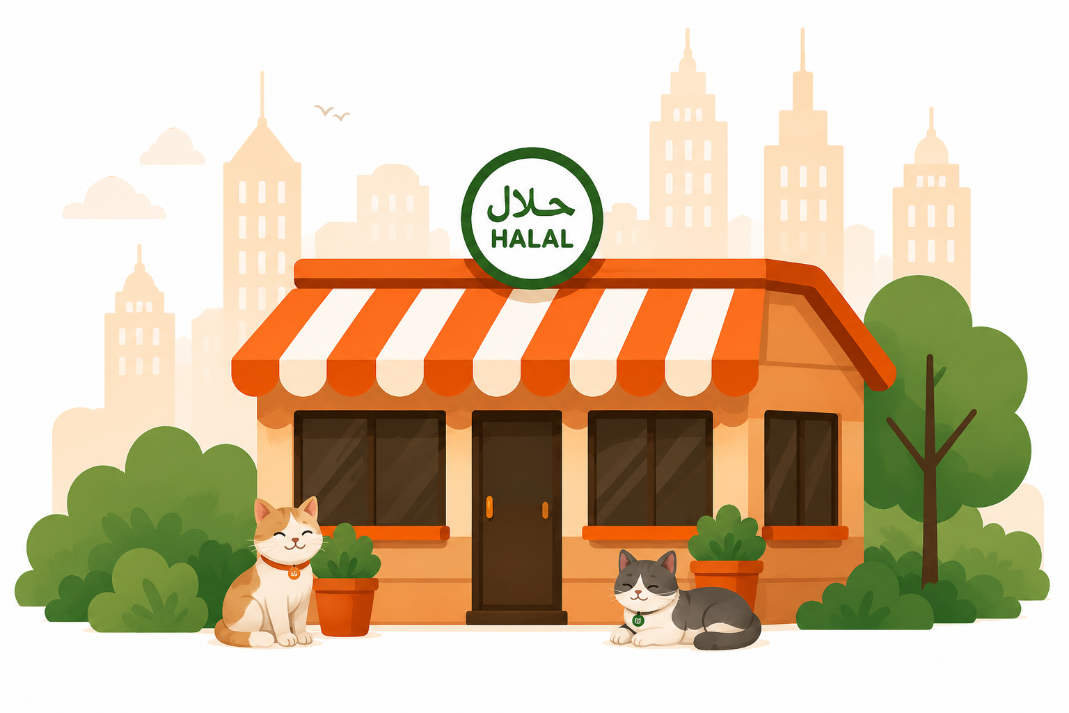 Illustration of a halal restaurant storefront