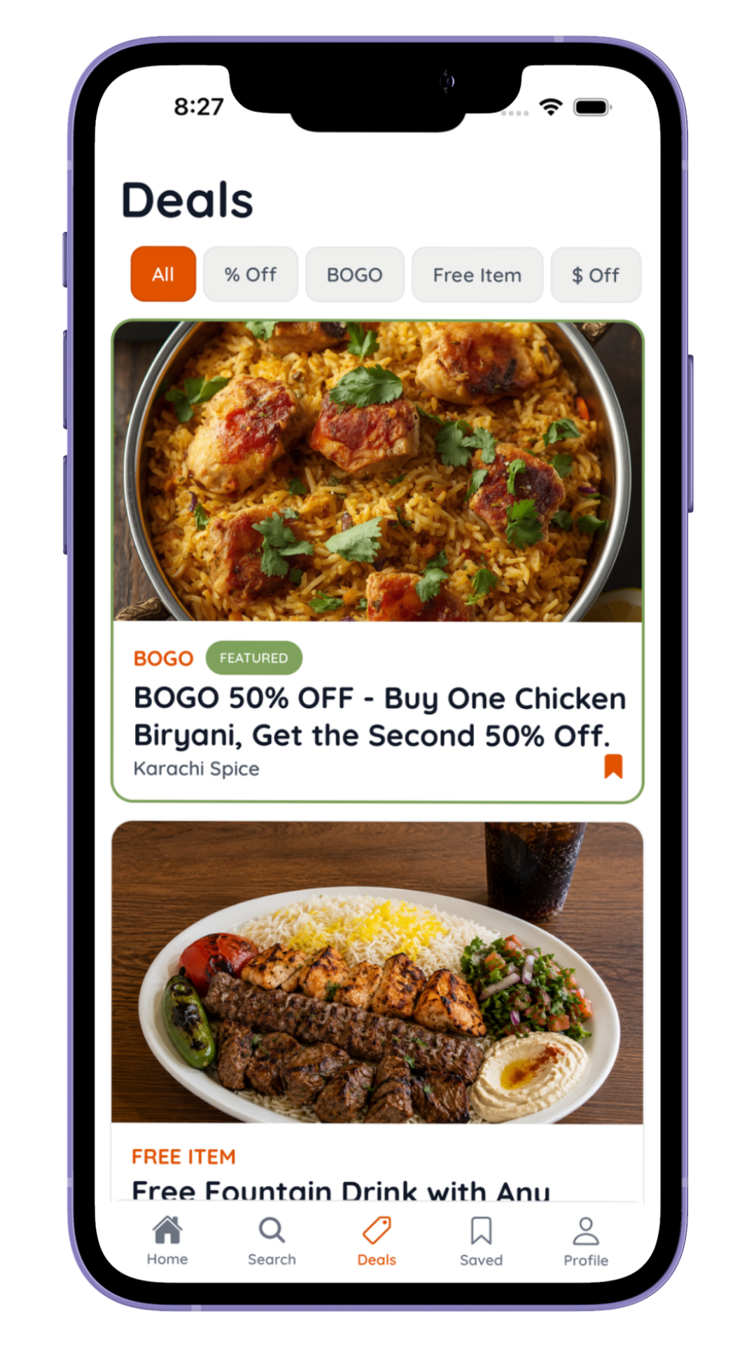 Nibl app deals screen with BOGO and free item offers